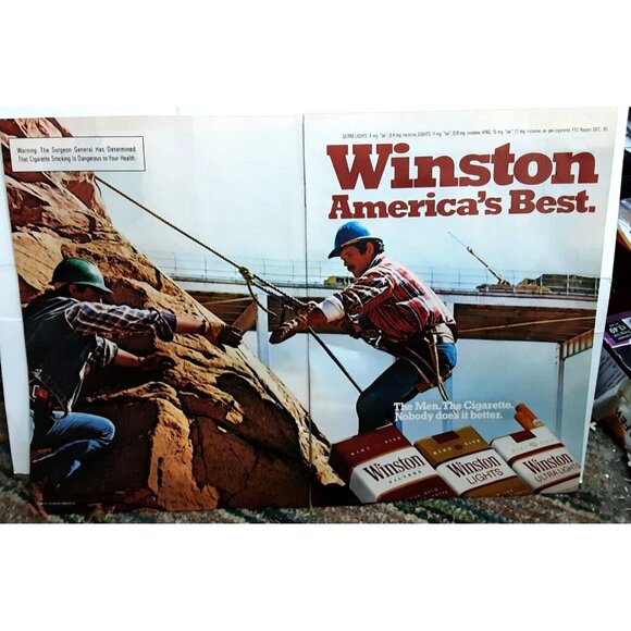 1982 Winston Cigarettes Men Working Bridge Original Print Ad Vintage - Picture 1 of 1